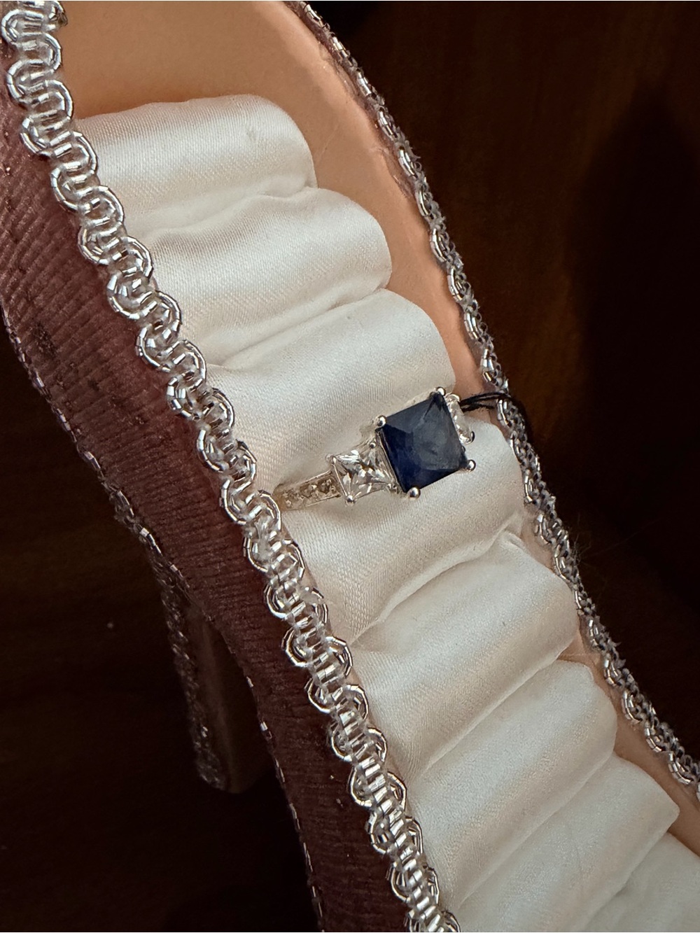 Sterling Silver Ring with Deep Blue cubic zirconia